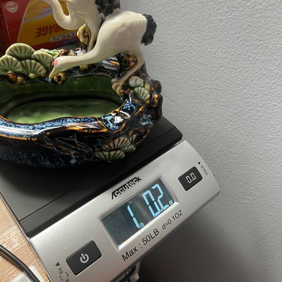 Japanese Glazed Porcelain Stork Ashtray 1960’s Mid Century Modern Lily Pads MCM - Picture 13 of 13